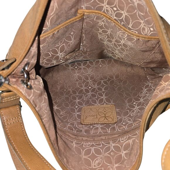 Fossil Genuine Leather Crossbody Shoulder Bag Tan Brown Boho Casual Purse - Picture 6 of 15